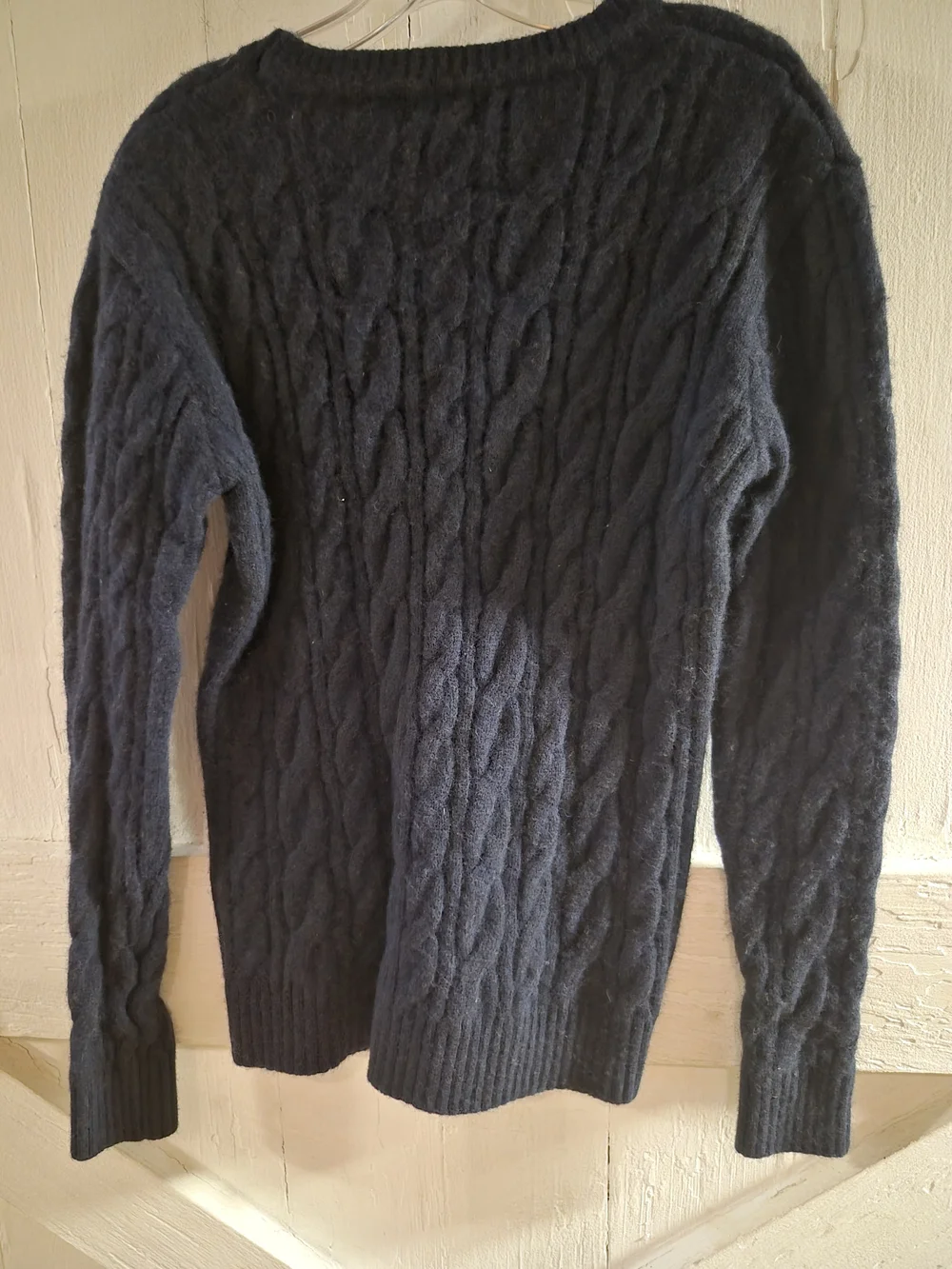 JACHS NY Men's L Navy Cable Knit Lambswool Blend Crewneck Pullover Sweater  5045